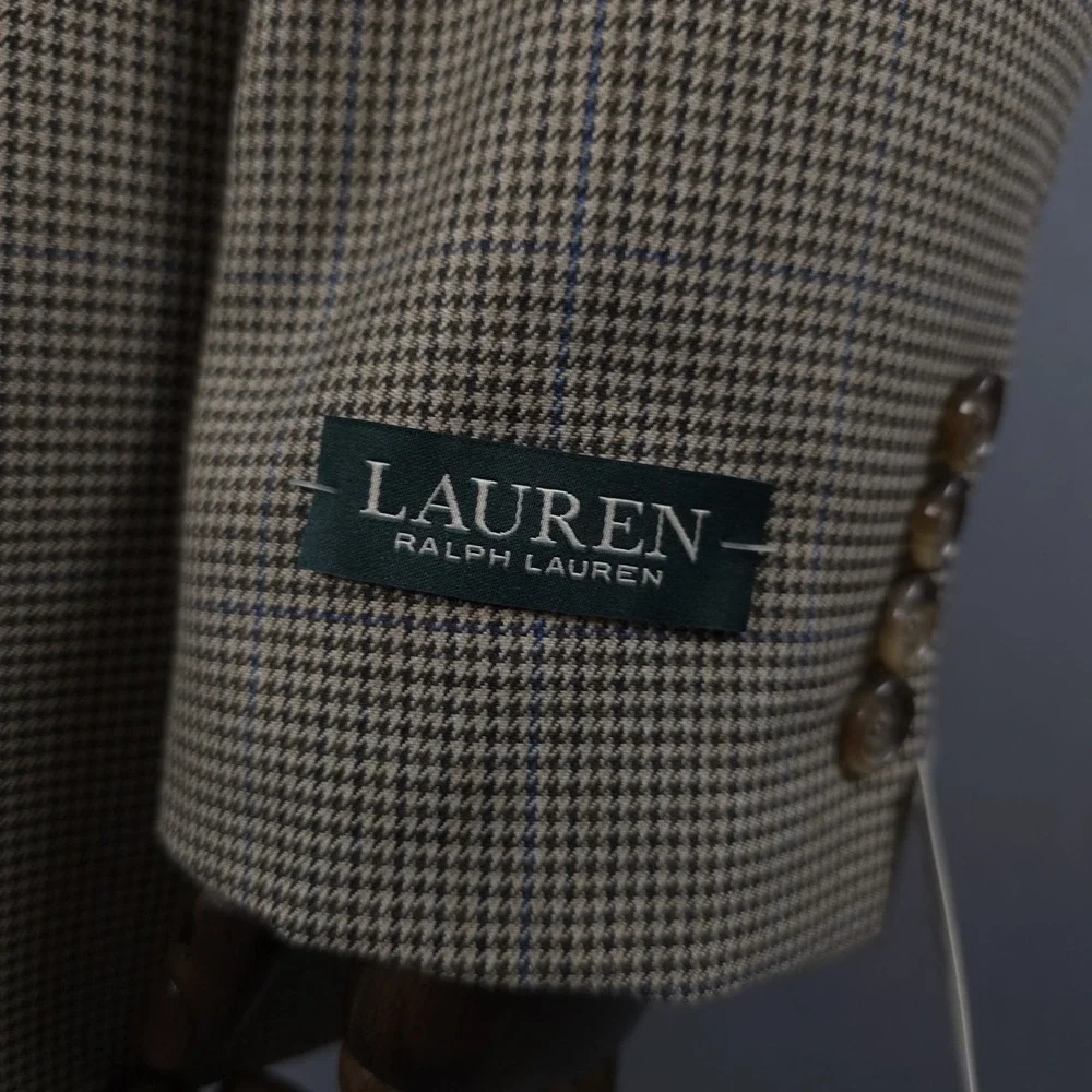 Lauren Ralph Lauren UltraFlex Blazer Mens 40 Long‎ Brown Houndstooth Jacket